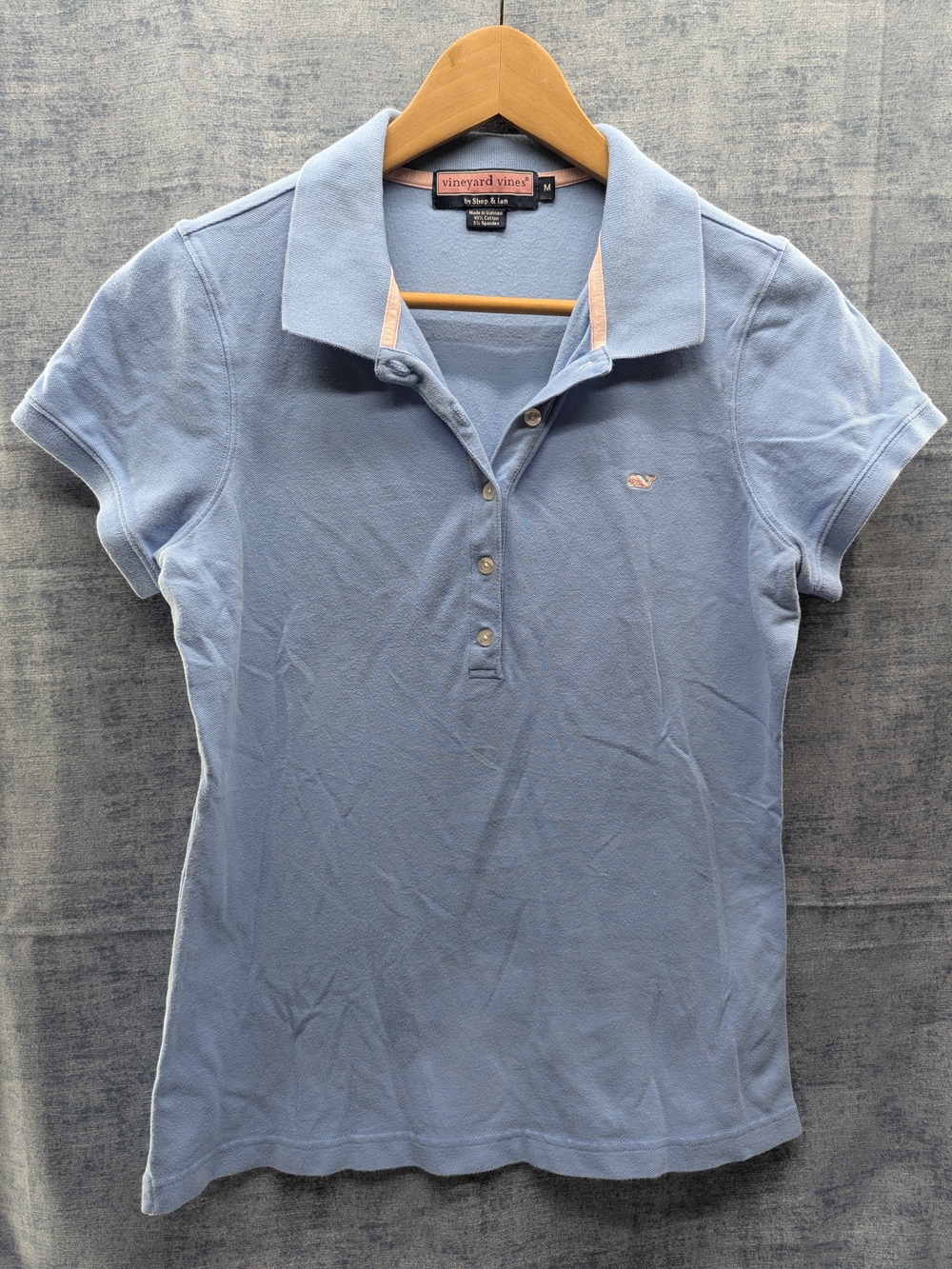 Vineyard Vines Women Polo Shirt Whale Logo Short Sleeve Medium Light Blue